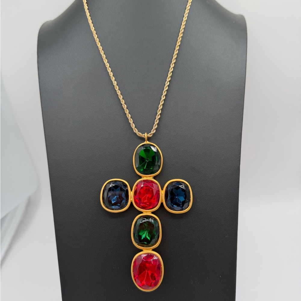 KENNETH LANE Signed Gold Extra Large Multicolor Pendant Necklace - Picture 1 of 10